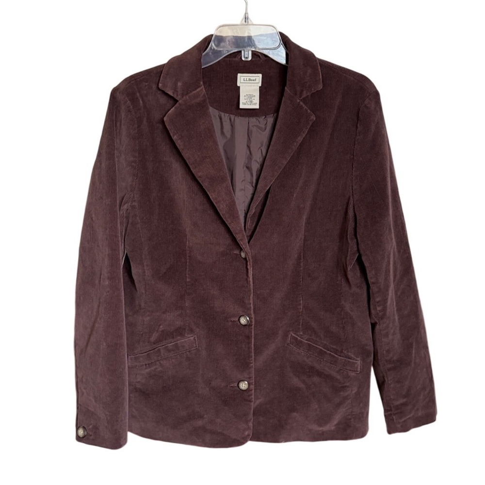 LL Bean Corduroy Blazer Womens 12 Regular Brown 3-Button Cotton Stretch Academia - Picture 9 of 10
